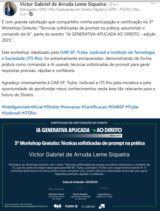 Depoimento de participante do workshop