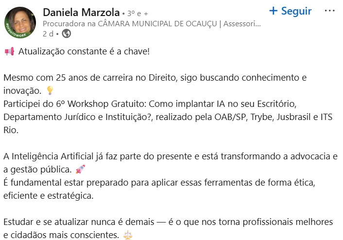 Depoimento de participante do workshop